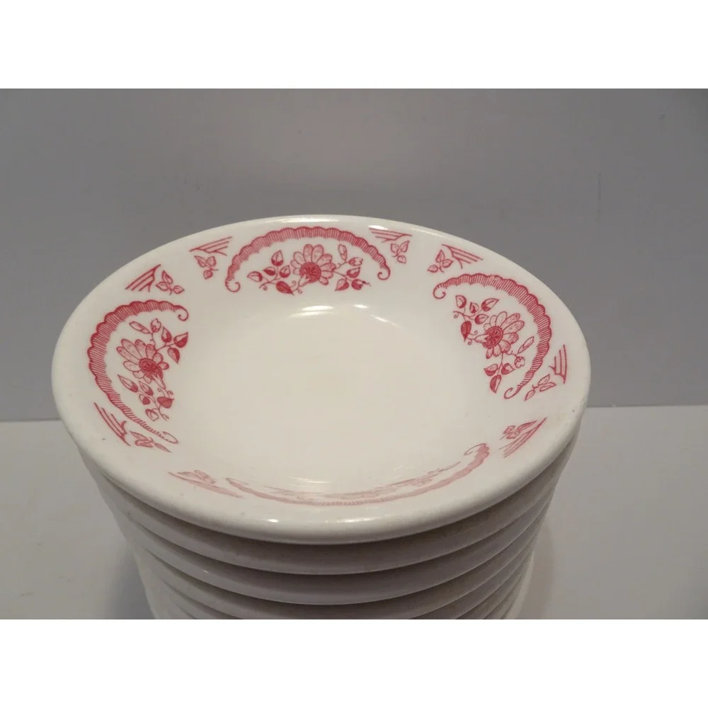 8 Homer Laughlin Best China Red Floral Fruit Bowls Vintage Restaurant Ware